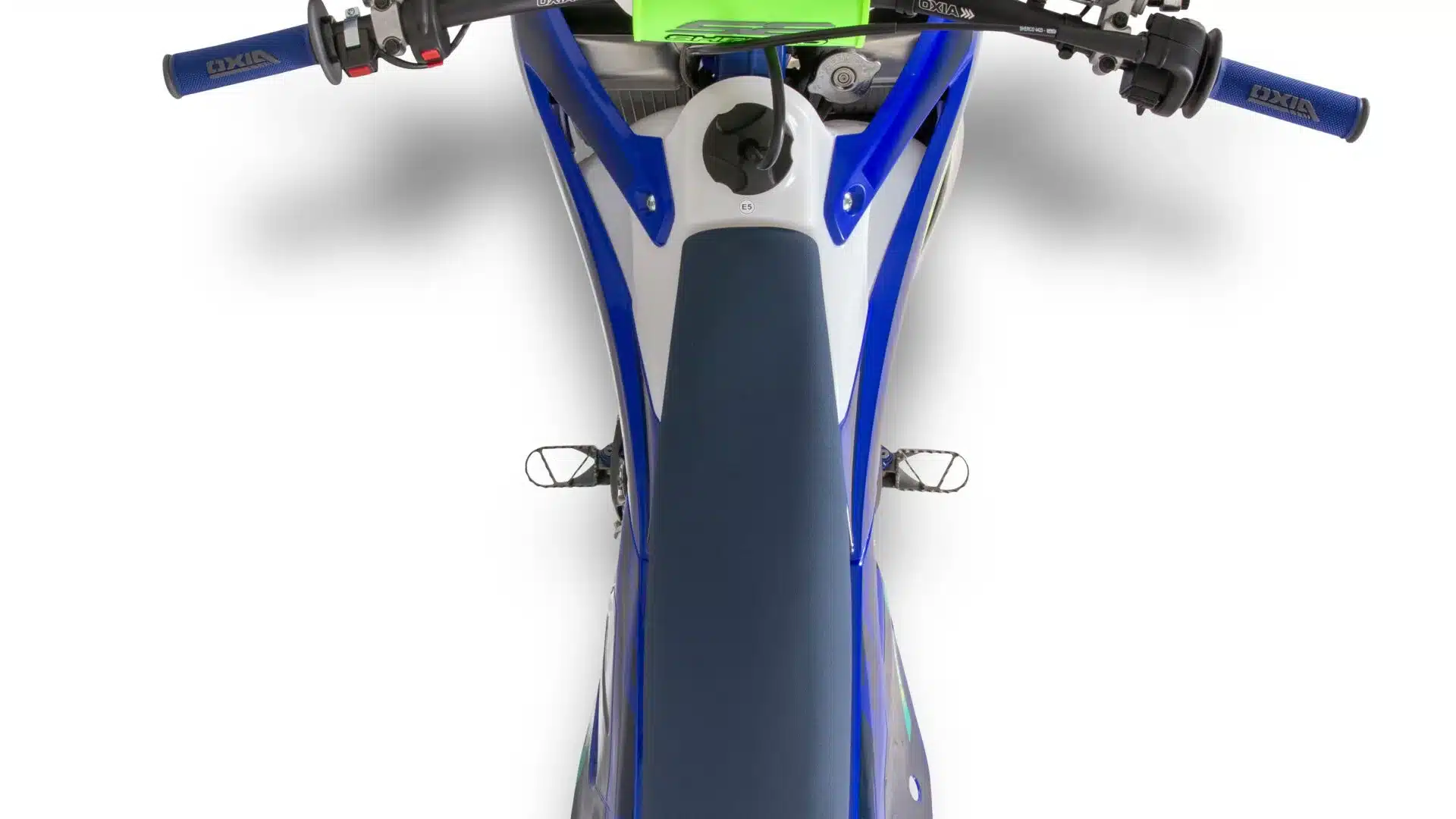 Sherco 250 SE Factory 2027 aus der Vogelperspektive auf Sitzbank und Tank
