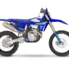 Sherco 450 SEF Factory 2027, sportliches Enduro-Motorrad in Blau-Gelb, Seitenansicht, Offroad-Ausstattung