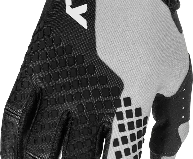 Kinetic Gloves Motocross-Handschuh mit Silikon-Fingergrippern und Split-Knöcheln in der Farbkombination Schwarz-Grau.