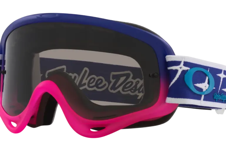 Oakley O-Frame MX Troy Lee Designs Goggle mit blau-pinkem Rahmen und gebrandetem Band