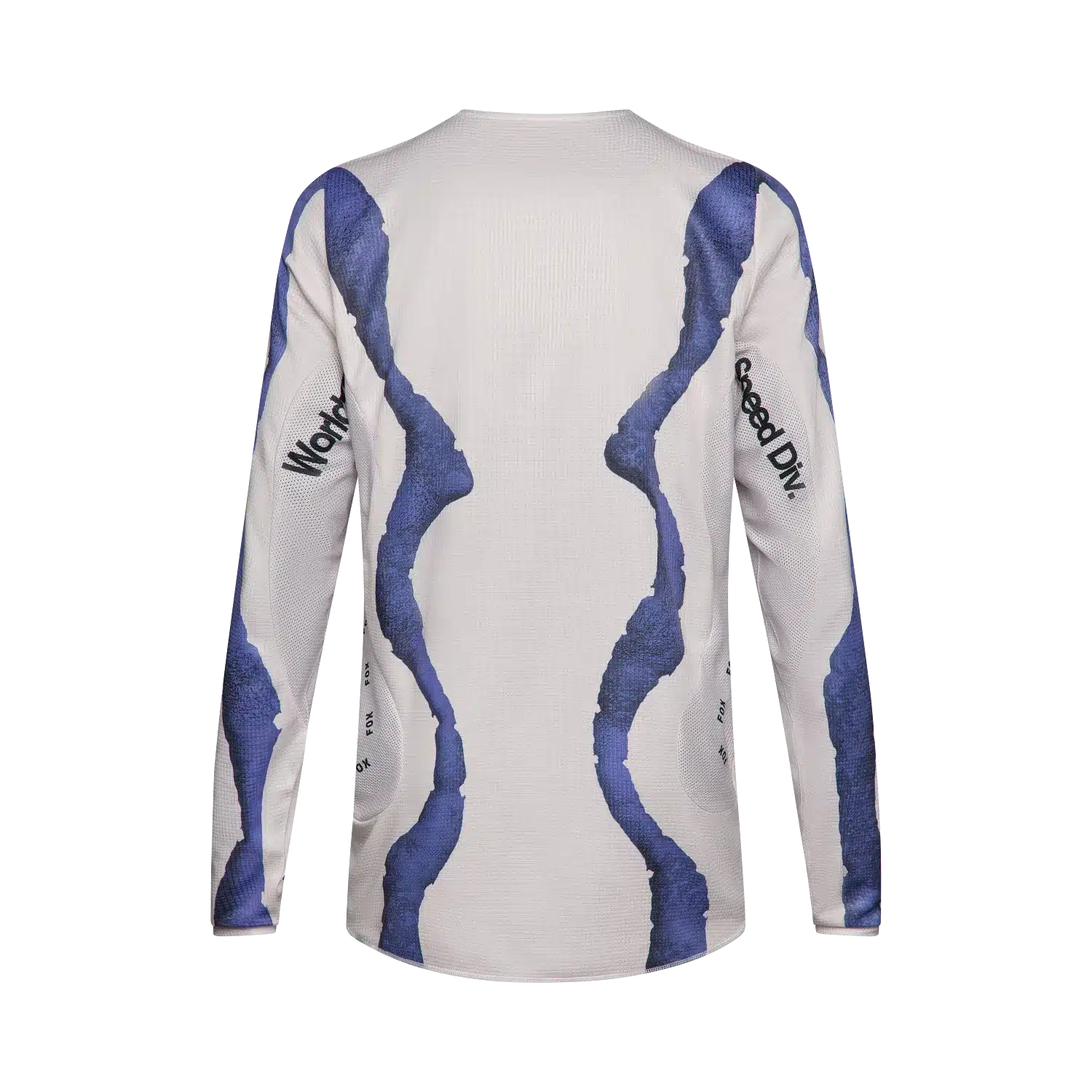 Rückansicht eines weißen Langarm-Trikots mit blauen Wellenmustern; 180 Awareness Limited Edition.