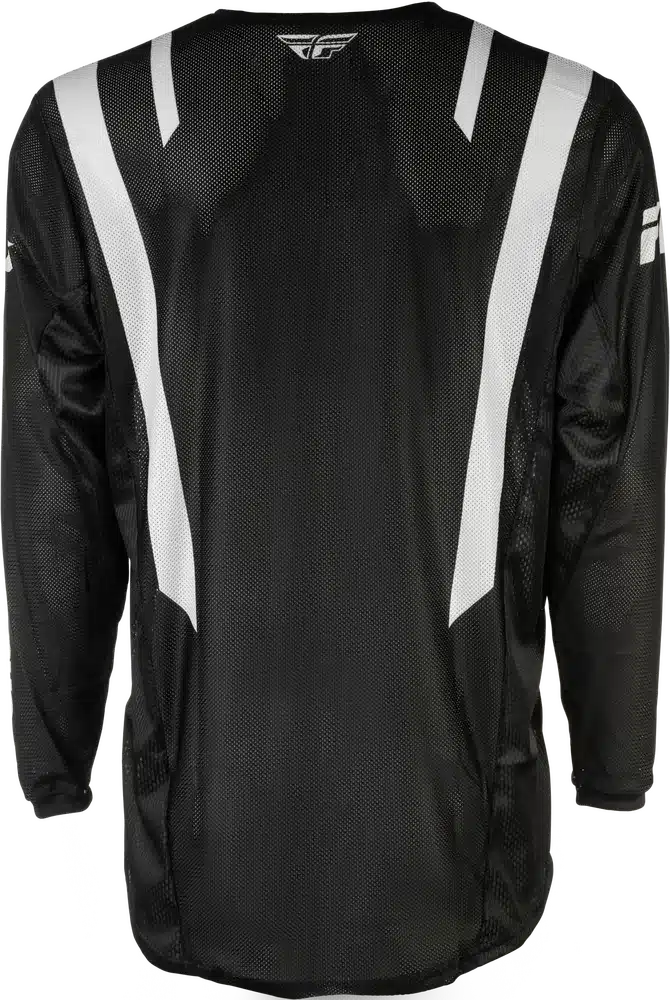 Das Kinetic Mesh DBK Jersey von hinten in Schwarz-Weiß mit Dual-Mesh-Konstruktion und verlängertem Rücken.