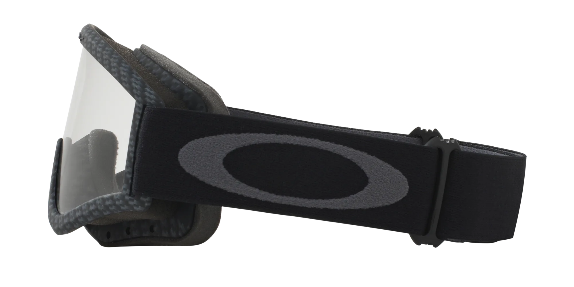 Seitliche Ansicht der Oakley L-Frame® MX Motocross- und Enduro-Schutzbrille mit schwarz-grauem Band