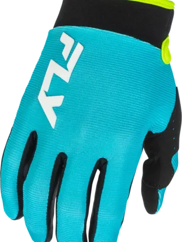 Detailansicht des F-16 Gloves in Aqua/Black/White mit Neoprenabschluss und flexiblem Material