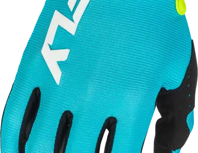 Detailansicht des F-16 Gloves in Aqua/Black/White mit Neoprenabschluss und flexiblem Material