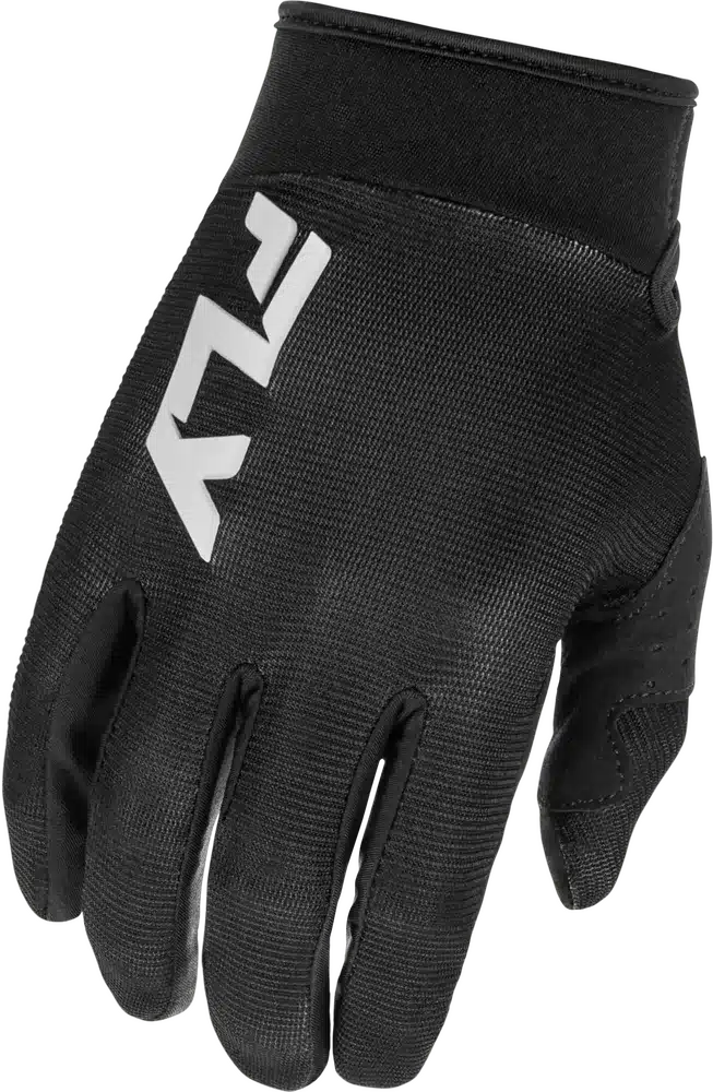 Schwarzer F-16 Motorradhandschuh mit weißem Logo und griffiger Oberfläche.