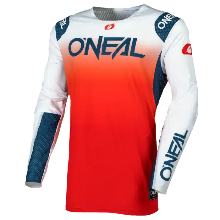 O'NEAL PRODIGY Jersey FIVE FIVE FADE in Rot-Orange-Navy mit langen Ärmeln und großformatigem Logo
