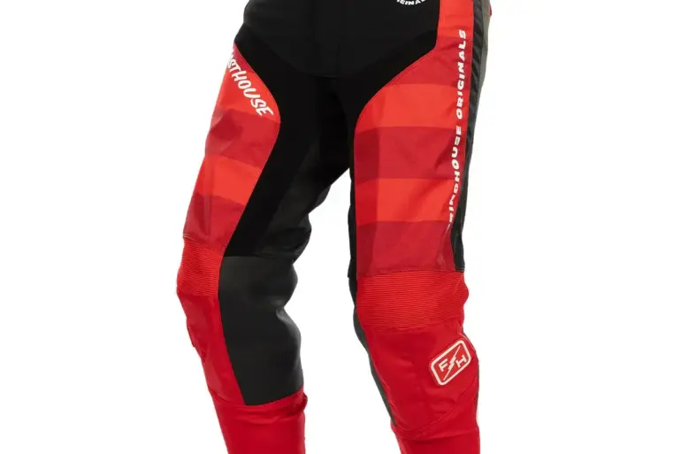 Grindhouse Atomic Pant in Racing Red/Black mit verstärkten Nähten und Leder an den Innenknien