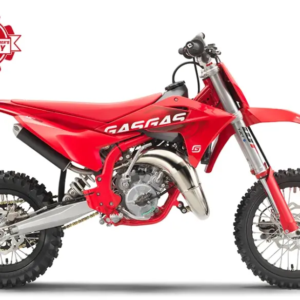 GasGas MC 65 Motocross-Motorrad in Rot mit sichtbarem 2-Takt-Motor und robusten Geländereifen