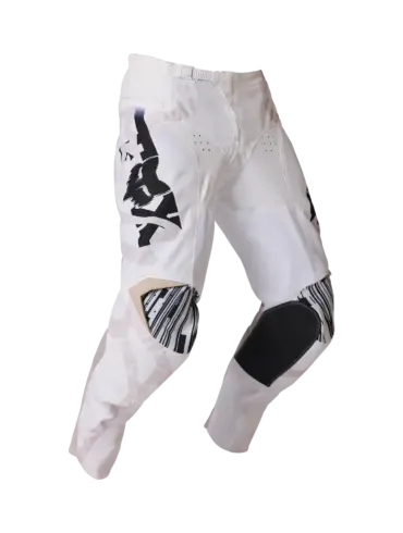 Weiße Motocross-Hose 180 Diffuse Special Edition mit schwarzen und grauen Designelementen, verstärkten Kniebereichen und Stretch-Einsätzen