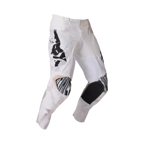 Weiße Motocross-Hose 180 Diffuse Special Edition mit schwarzen und grauen Designelementen, verstärkten Kniebereichen und Stretch-Einsätzen