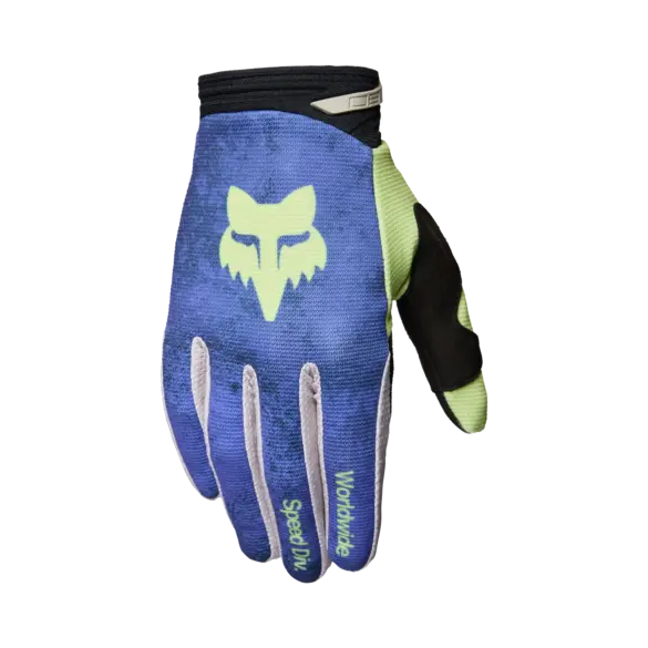 Blauer Motocross-Handschuh 180 Awareness Limited Edition mit gelbem Fox-Logo