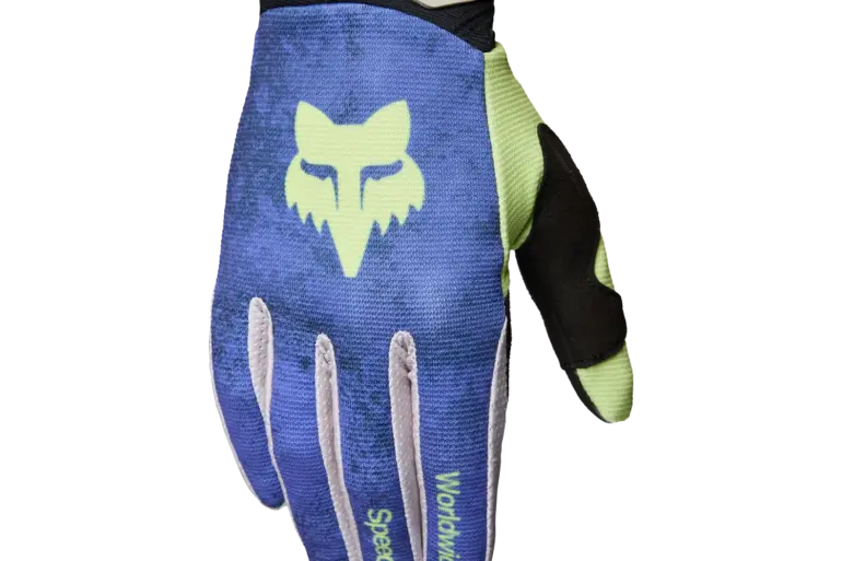 Blauer Motocross-Handschuh 180 Awareness Limited Edition mit gelbem Fox-Logo