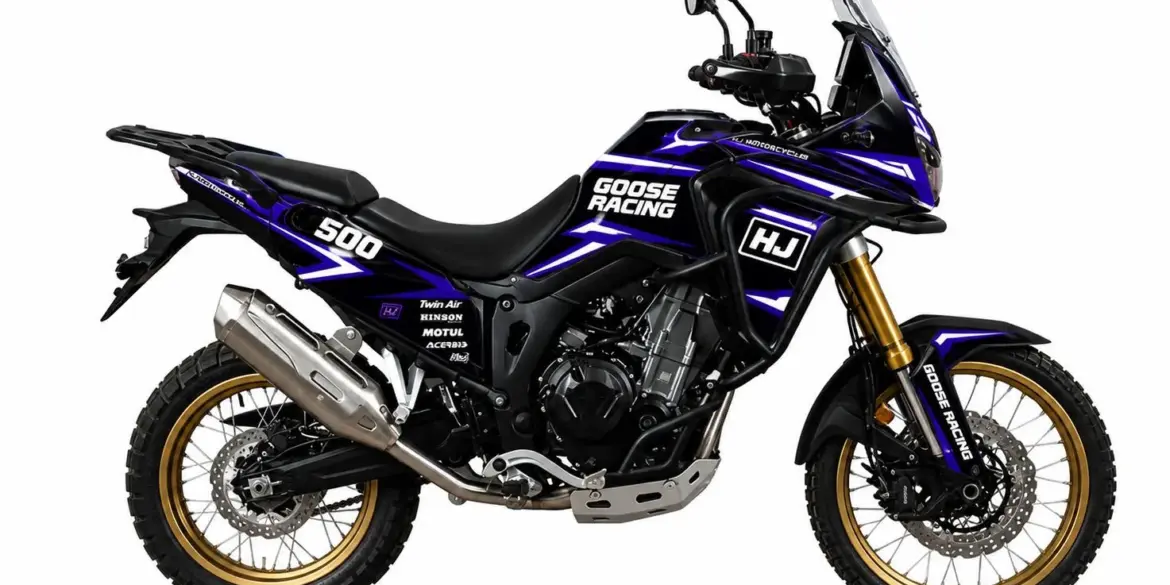 Seitenansicht der Hengjian HJ500-8 ADV Reise-Enduro mit sportlichem Design und Offroad-Bereifung