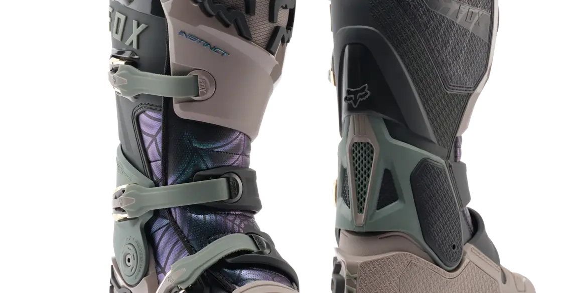 Fox Lab Instinct Motocross-Stiefel mit Verschlusssystem, Wiederbesohlung und stabilem Scharniersystem.