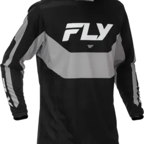 Motocross Trikot Kinetic Jersey 2026 in Schwarz/Grau von FLY Racing, Produktaufnahme frontal