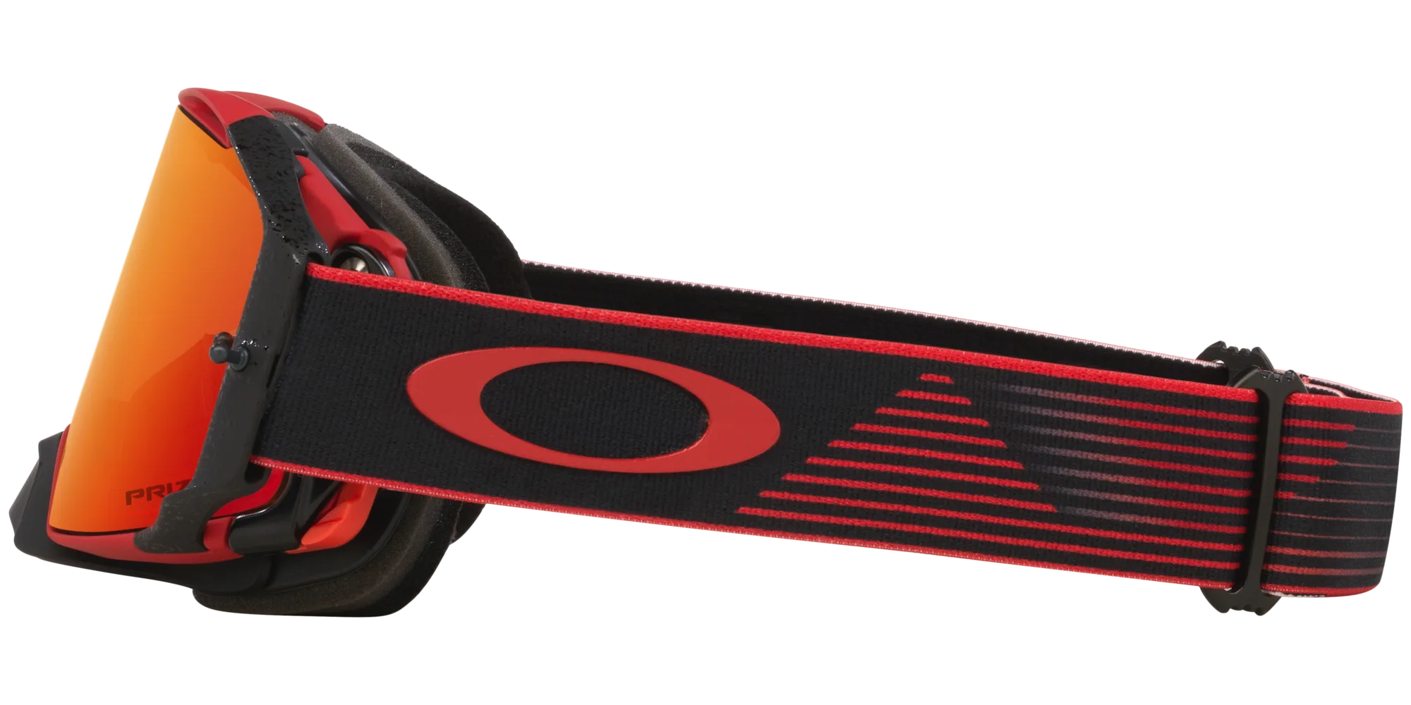 Motocross-Brille Oakley Airbrake MX mit rotem Prizm MX Torch Iridium Glas und schwarzem, rot akzentuiertem Red Motion Strap