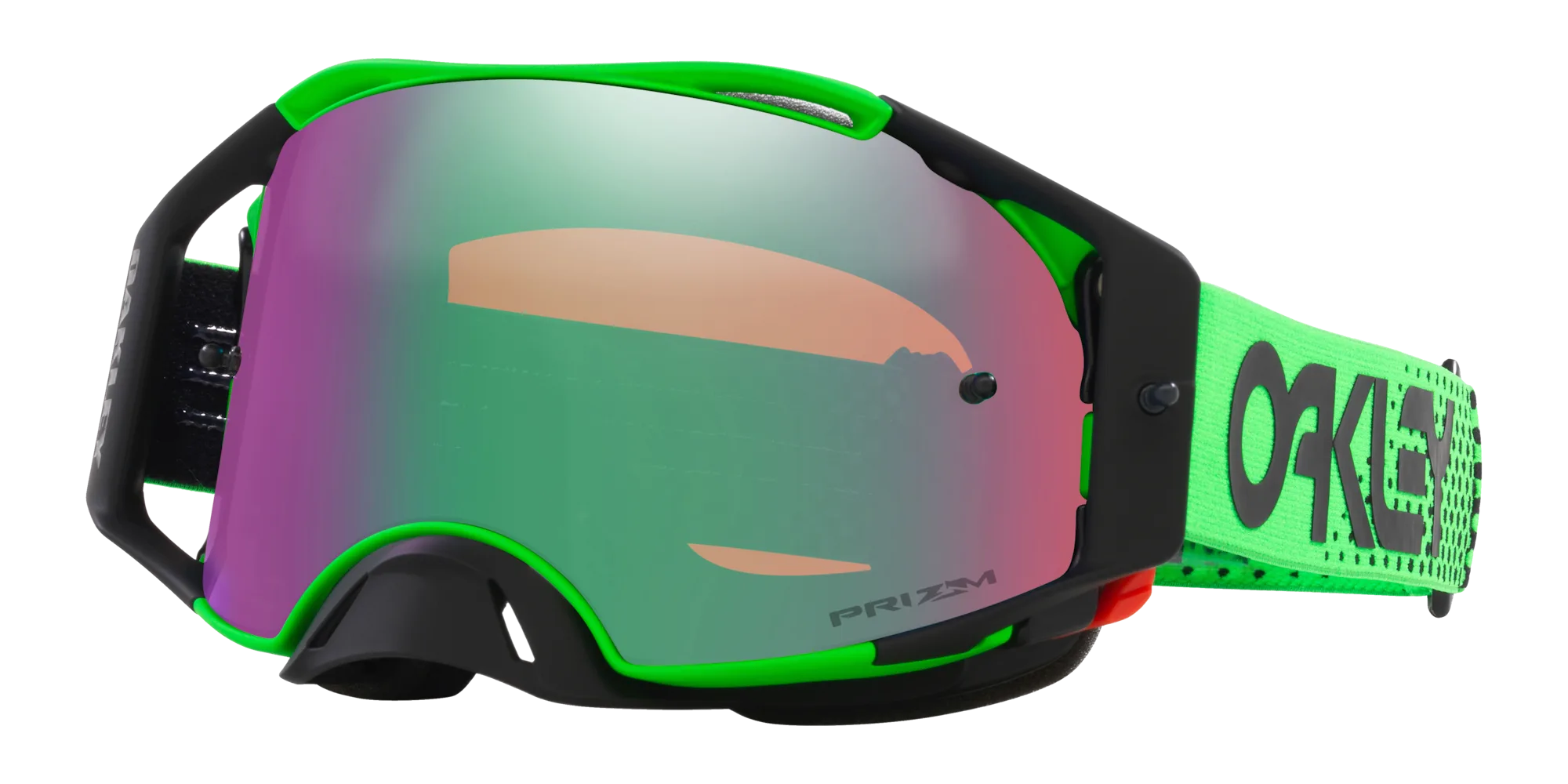 Oakley Airbrake MX Motocross-Brille mit Prizm MX Torch Iridium Glas und grünem Strap