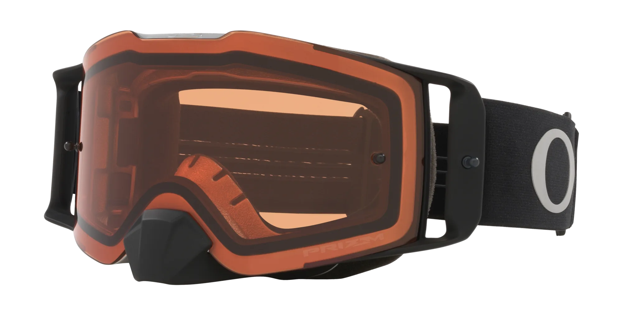 Oakley Front Line MX Motocross-Brille mit oranger Prizm-Linse und schwarzem Band, Seitenansicht