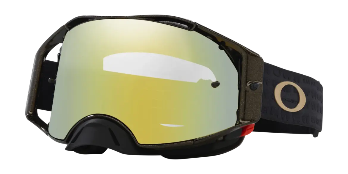 Oakley Airbrake MX Motocross-Brille mit goldverspiegeltem 24K Iridium Glas und schwarzem Band.