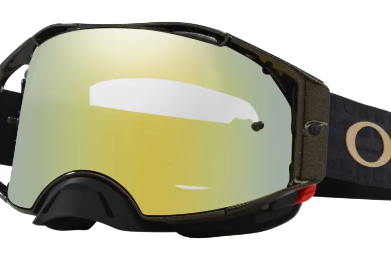 Oakley Airbrake MX Motocross-Brille mit goldverspiegeltem 24K Iridium Glas und schwarzem Band.