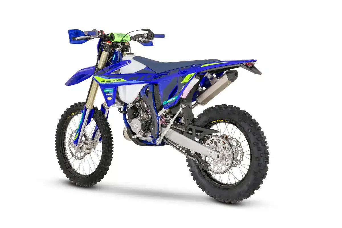 Sherco 125 SE FACTORY 2027 Enduro-Motorrad Seitenansicht blau gelb