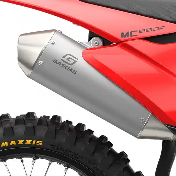 Aluminium-Endschalldämpfer und Maxxis-Hinterradreifen an einer GASGAS MC 250F 2027