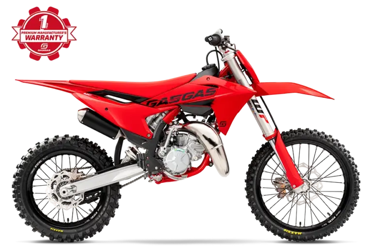 GASGAS MC 85 19/16 2027 Motocross-Bike in vollständiger Seitenansicht, Modelljahr 2027, in rot