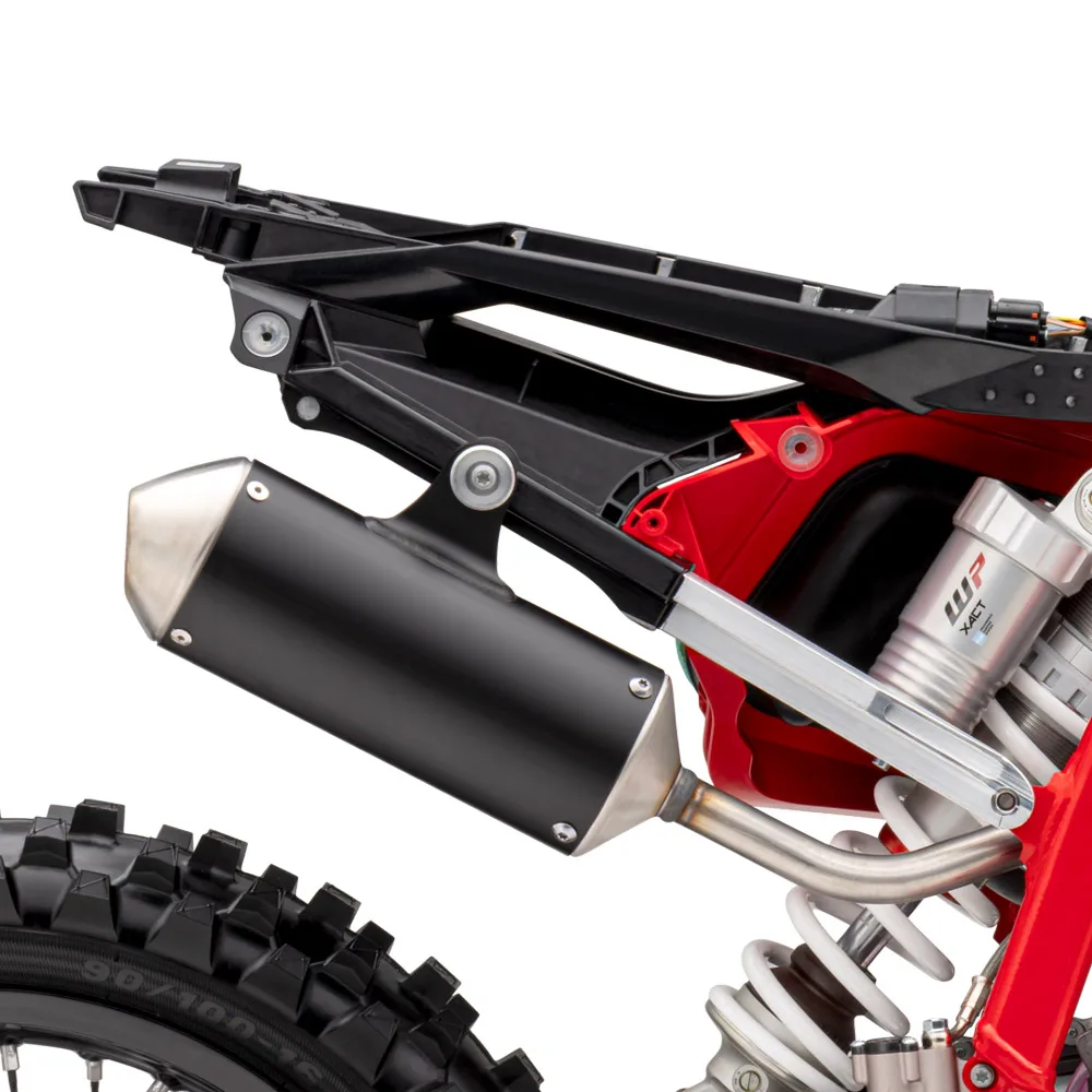 Motocross-Motorrad Heckrahmen mit Auspuff und WP XACT Federbein der MC 85 19/16 2027