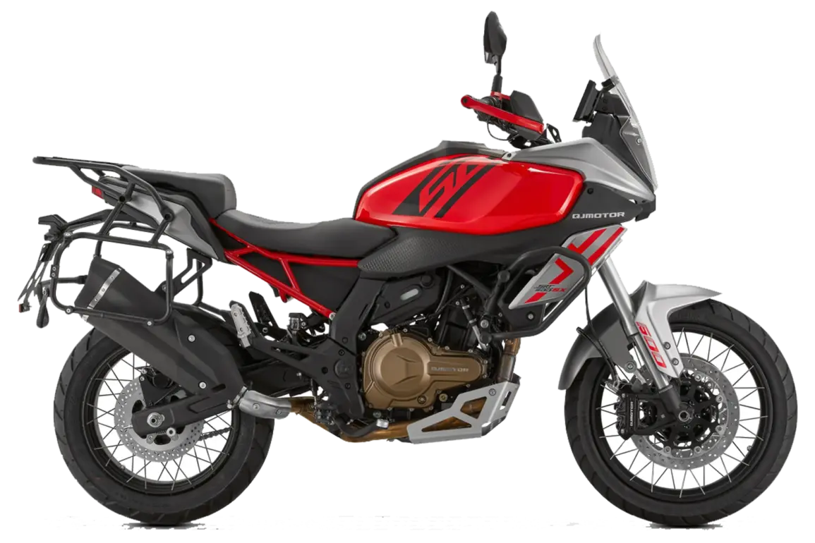 QJ Motor SRT 600 SX Motorrad in Rot/Silber als Reiseenduro mit Kofferträger