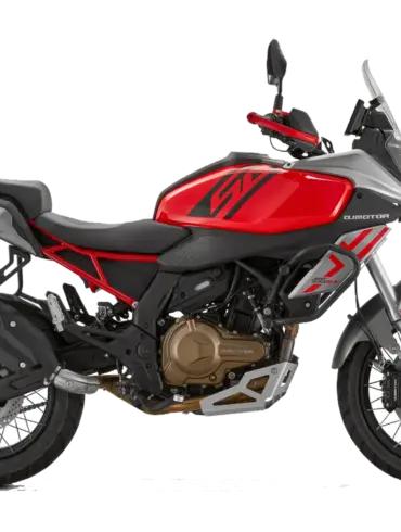 QJ Motor SRT 600 SX Motorrad in Rot/Silber als Reiseenduro mit Kofferträger