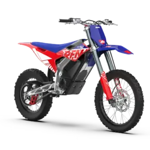 Elektrisches Offroad-Motorrad RFN Warrior Pro SX-E15 in Seitenansicht auf weißem Hintergrund