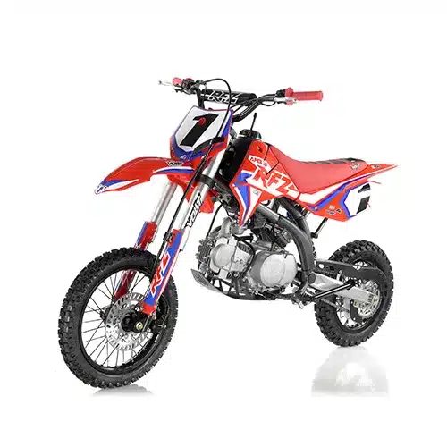 RFZ Mini Jaguar 125CC Pitbike in Rot mit sportlicher Offroad-Ausstattung, seitliche Ansicht.