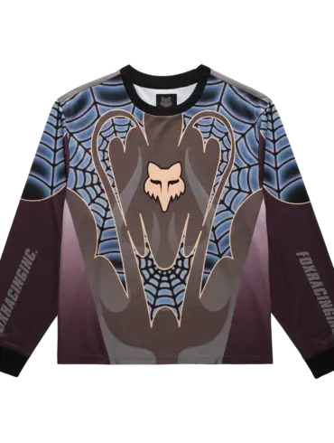 Fox Lab Spiderweb Trikot mit Spinnennetzgrafik, Fox Head-Logo auf der Brust und Fox Racing-Schriftzug an den Ärmeln