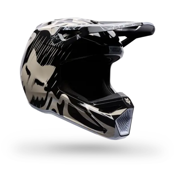 Schwarzer V1 Diffuse Special Edition Integralhelm mit verstellbarem Visier und abnehmbarer Mundschutzabdeckung.