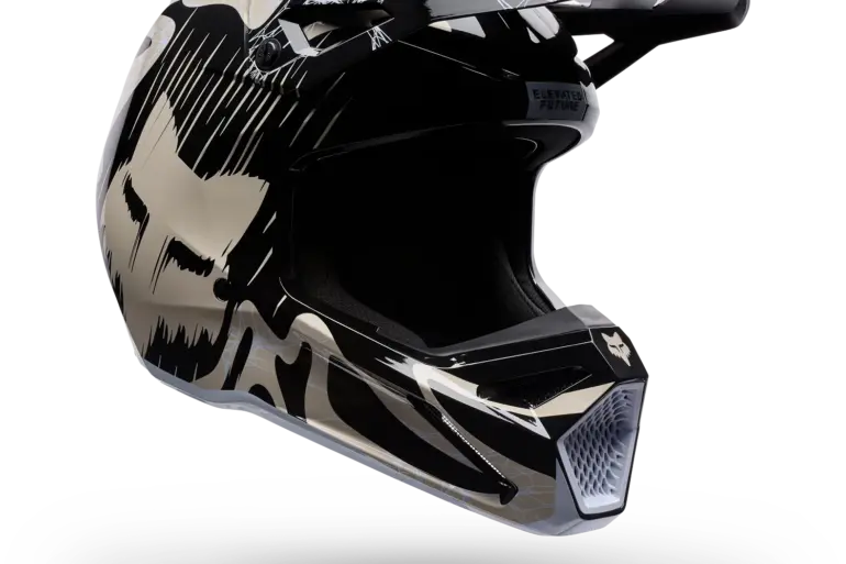 Schwarzer V1 Diffuse Special Edition Integralhelm mit verstellbarem Visier und abnehmbarer Mundschutzabdeckung.