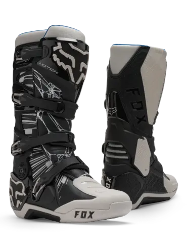 FOX Motion Diffuse Special Edition Motorrad-Boots, nebeneinander stehend, Front- und Rückansicht