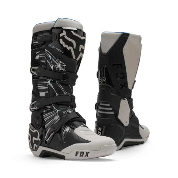FOX Motion Diffuse Special Edition Motorrad-Boots, nebeneinander stehend, Front- und Rückansicht