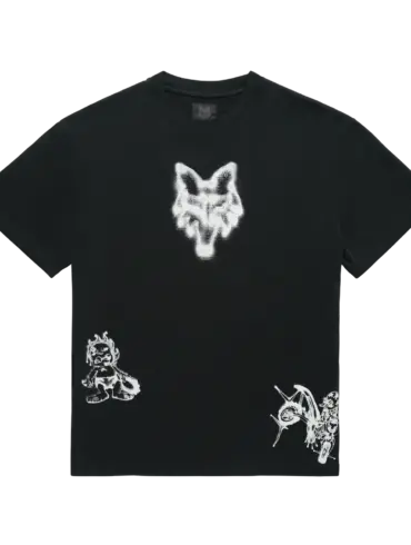 Fox Lab Airbrushed T‑Shirt in Schwarz mit weißer Airbrush-Grafik und markantem Fuchskopf auf der Vorderseite.