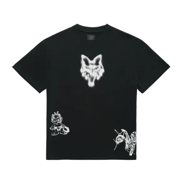 Fox Lab Airbrushed T‑Shirt in Schwarz mit weißer Airbrush-Grafik und markantem Fuchskopf auf der Vorderseite.