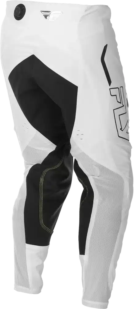 Weiße Fly Racing Evolution DST LE Flash Motocross-Hose mit schwarzen und silbernen Akzenten aus Vier-Wege-Stretch-Gewebe