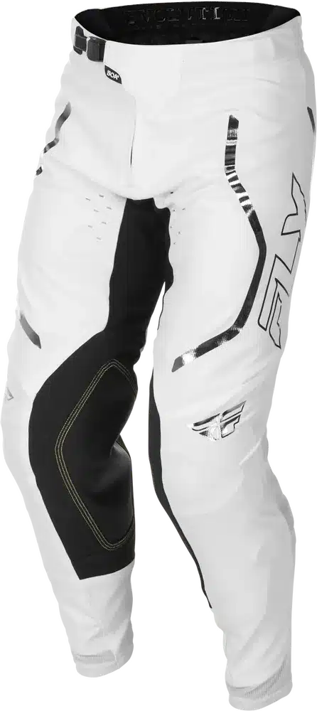 Motocross-Hose Evolution DST LE Flash Pants in Weiß mit silbernen Akzenten und schwarzen Einsätzen
