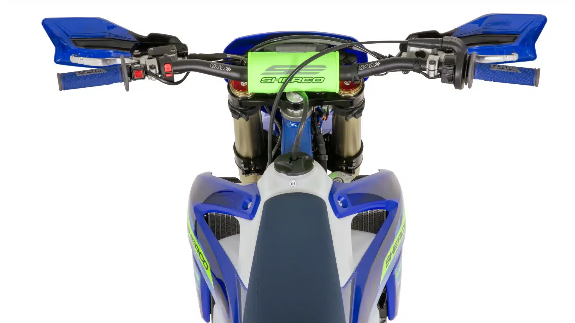 Obenansicht des Lenkers, Sitzes und Tanks der Sherco 500 SEF FACTORY 2027 Enduro-Motorrads.