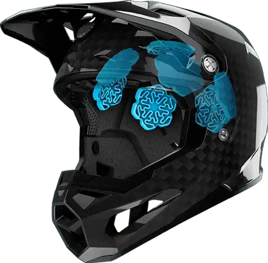 Motocross-Helm FLY Racing Formula S Carbon mit integrierten Sensoren und Carbon-Schale im Querschnitt