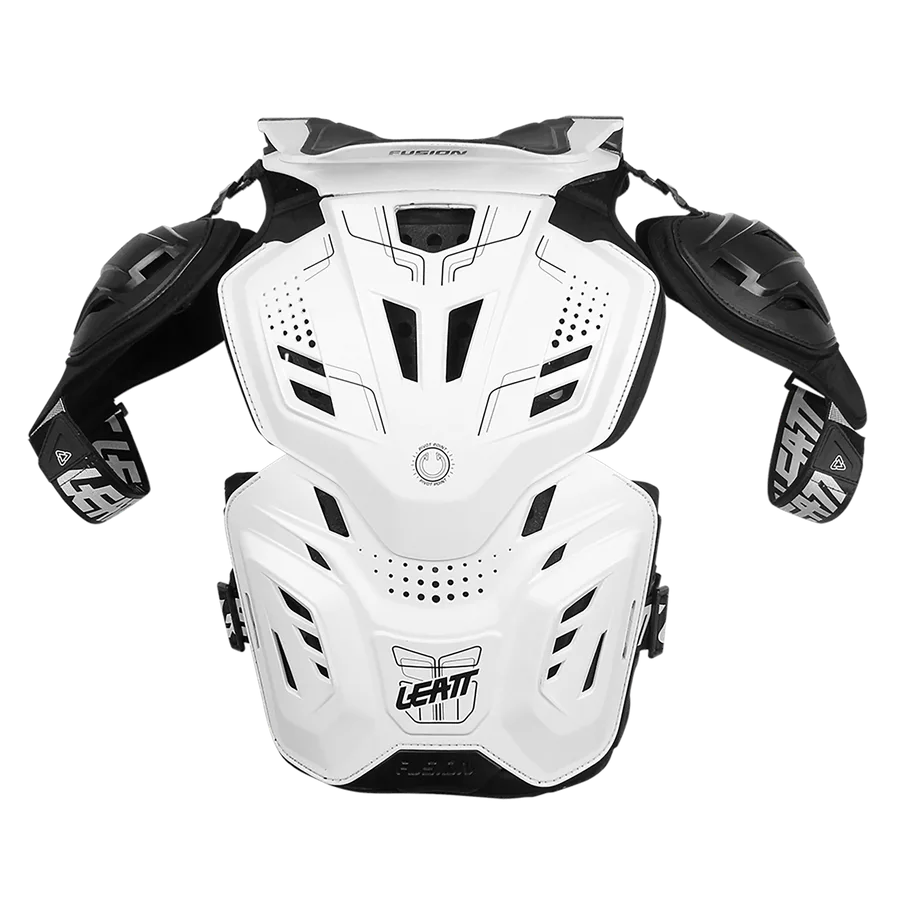 Leatt Fusion Vest 3.0 in Weiß, Schutzweste mit harter Außenschale und Schulterprotektoren