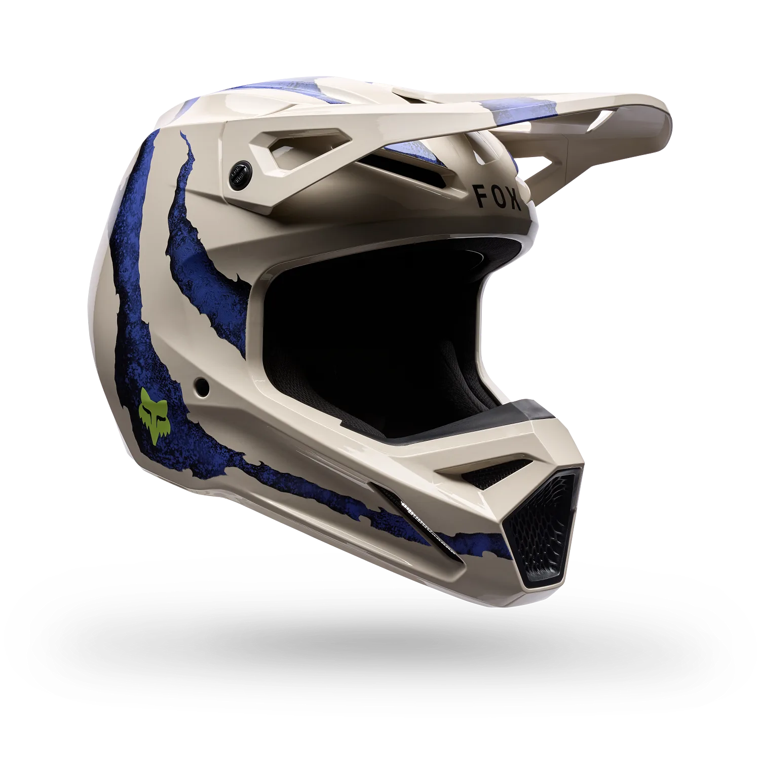 Motorradhelm V1 Awareness Limited Edition mit blauem Dekor und markantem Visier in Kreideweiß.