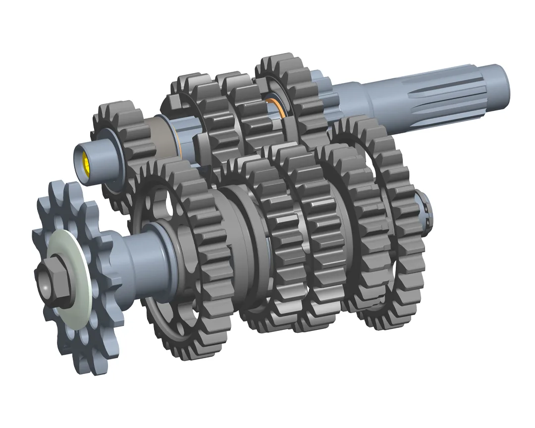 Getriebe der Beta RX 4T 250 als technische Grafik mit Zahnrädern und Wellen