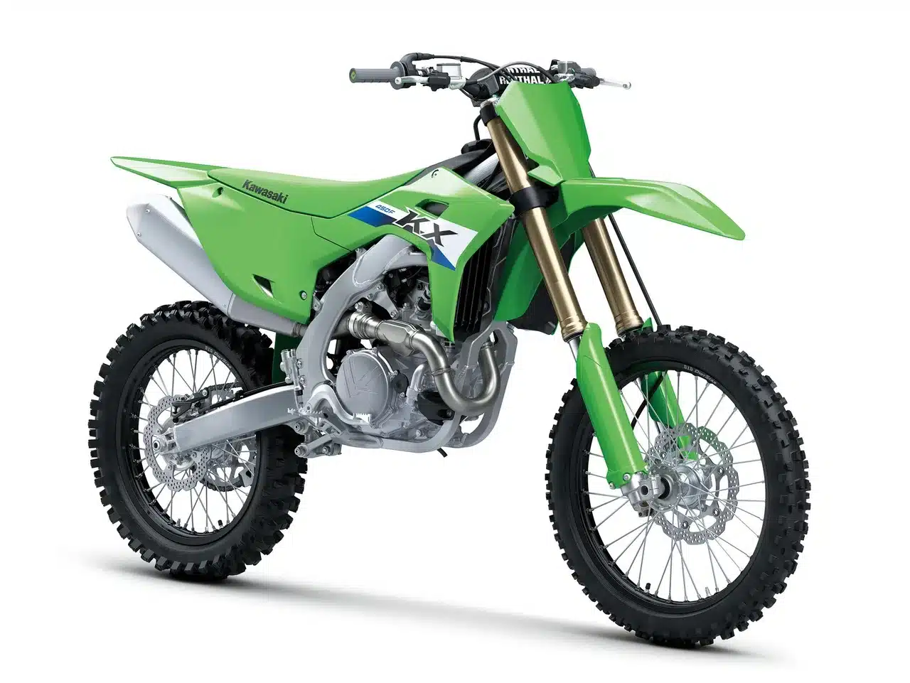 Kawasaki KX450F 2027, Motocross-Motorrad in Lime Green seitlicher Ansicht