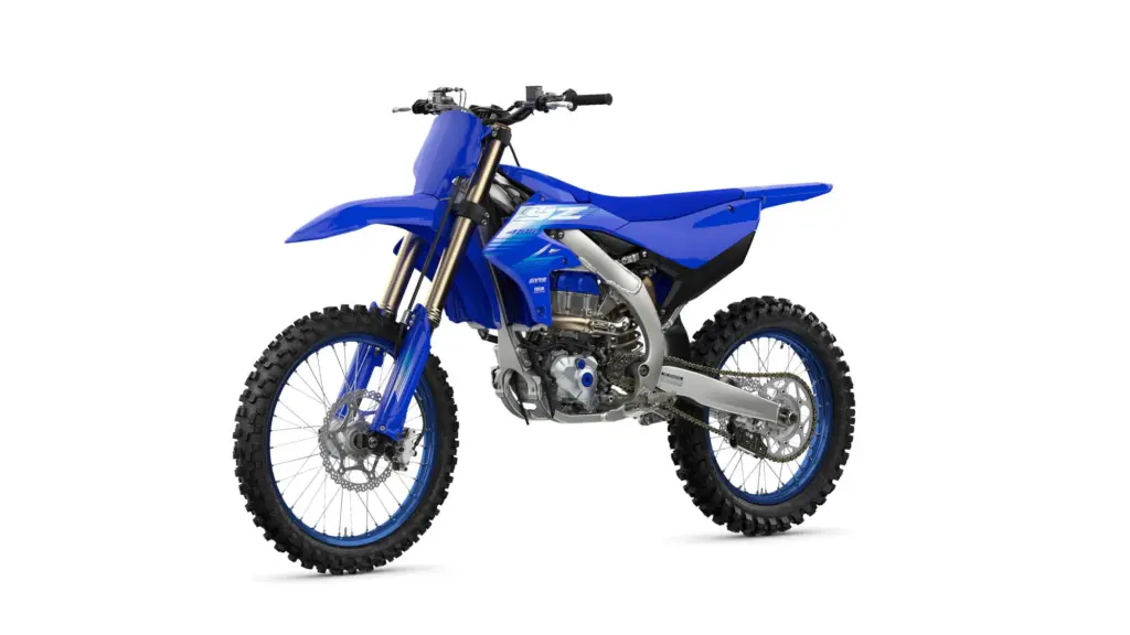 Yamaha YZ450F 2027 in Blau, Seitenansicht, Motocross-Motorrad für den Renneinsatz