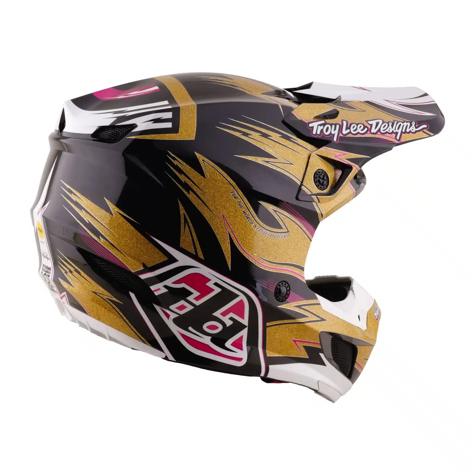 Motocross-Helm in Gold und Schwarz mit Kinnbügel, Visier und Lüftungsöffnungen
